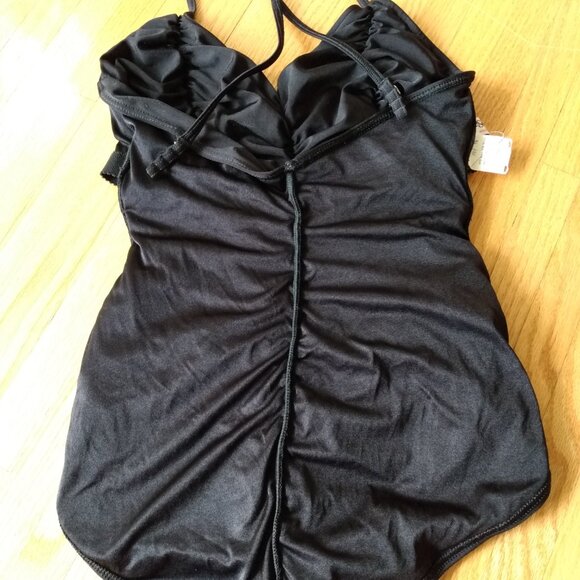 Vintage YSL Swimsuit Sz 14 Yves Saint Laurent Black Ruched 1 Piece Bathing Suit - Picture 4 of 16